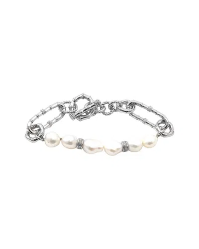 Pearls Silver 0.02 Ct. Tw. Diamond & 8-9mm Pearl Toggle Bracelet In No Color
