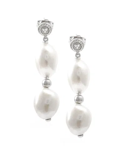 Pearls Silver 0.02 Ct. Tw. Diamond & 9-10mm Pearl Earrings In No Color