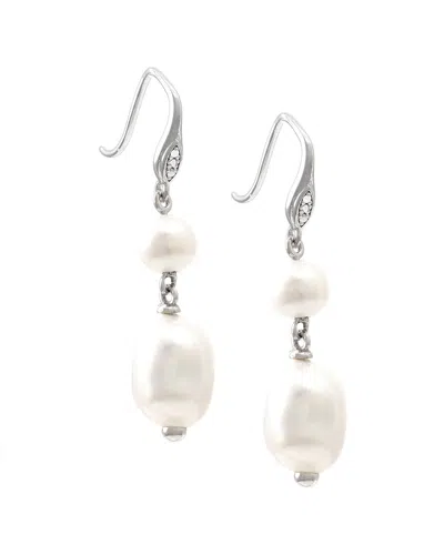 Pearls Silver 0.02 Ct. Tw. Diamond & 9-10mm Pearl Earrings In No Color