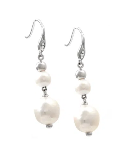 Pearls Silver 0.02 Ct. Tw. Diamond & 9-10mm Pearl Earrings In No Color