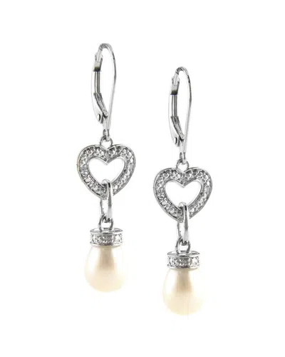 Pearls Silver 0.03 Ct. Tw. Diamond 7mm Pearl Drop Earrings In Gold
