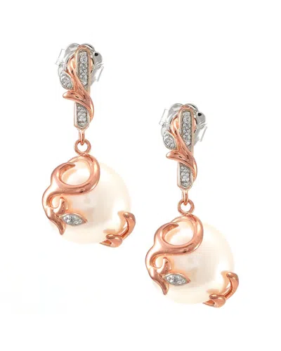 Pearls Silver 0.03 Ct. Tw. Diamond Pearl Earrings In Multi