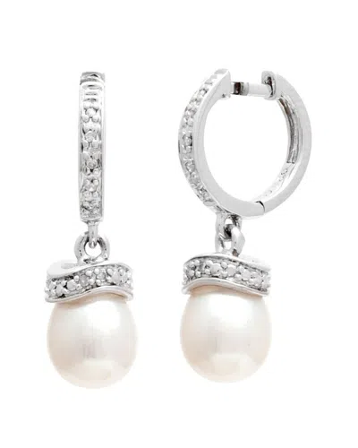 PEARLS SILVER 0.04 CT. TW. DIAMOND 7.5MM PEARL EARRINGS