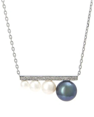 Pearls Silver 0.05 Ct. Tw. Diamond 5.7mm Pearl Necklace