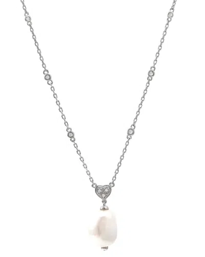 Pearls Silver 0.05 Ct. Tw. Diamond & 7-8mm Pearl Necklace In No Color