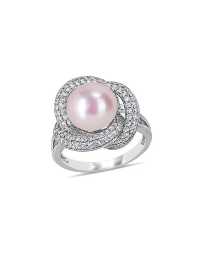 PEARLS SILVER 10.5 -11MM FRESHWATER PEARL & CZ RING