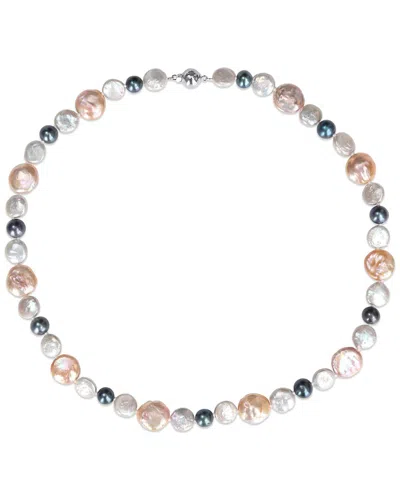 Pearls Silver 7-14mm Pearl Coin Necklace In Multi