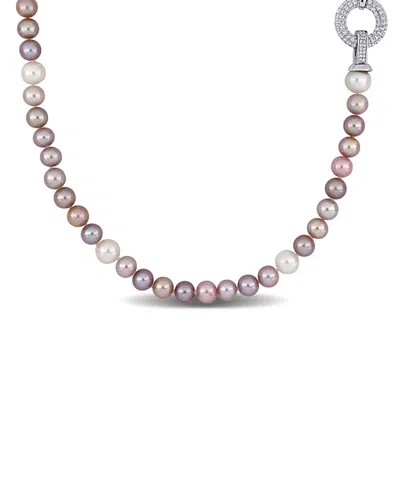 Pearls Silver 8-10mm Freshwater Pearl & Cz 38in Necklace