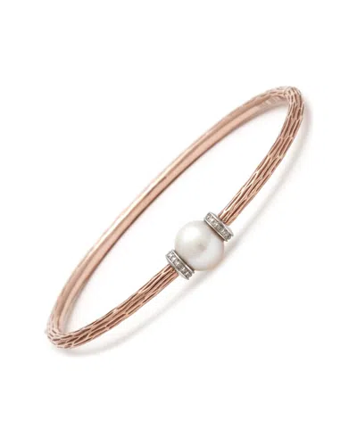 Pearls Silver & Stainless Steel 0.06 Ct. Tw. Diamond & 6-7mm Pearl Bangle Bracelet