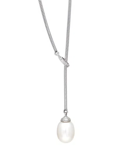 Pearls Silver & Stainless Steel 0.06 Ct. Tw. Diamond & 9-10mm Pearl Necklace In No Color