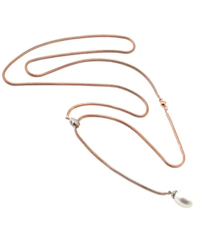 Pearls Silver & Stainless Steel 0.09 Ct. Tw. Diamond & 9-10mm Pearl Necklace In No Color