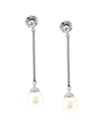 Pearls Silver & Steel 0.08 Ct. Tw. Diamond Pearl Earrings