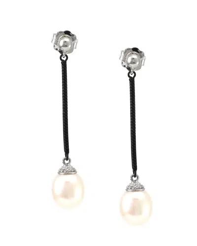 Pearls Silver & Steel 0.08 Ct. Tw. Diamond Pearl Earrings In Black