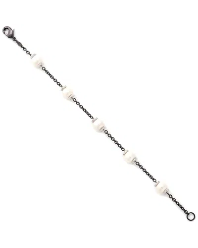 Pearls Silver & Steel 0.09 Ct. Tw. Diamond Pearl Bracelet In Metallic