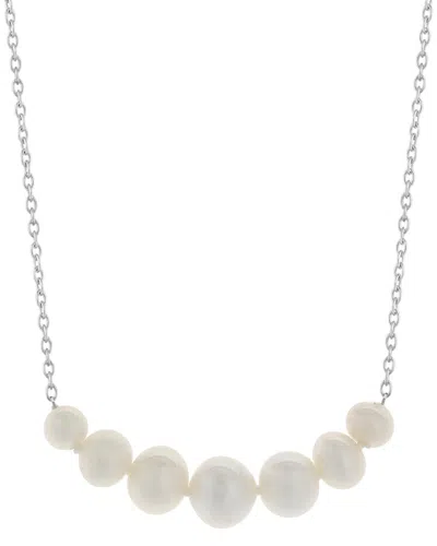 Pearls Silver Lab-grown Diamond & Pearl Pendant In Metallic