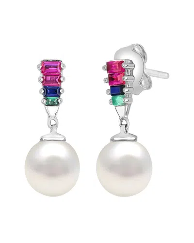 Pearls Silver Pearl & 7mm Pearl Drop Earrings In Multi