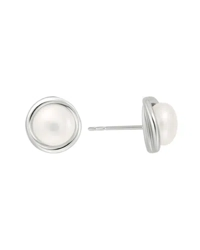 Pearls Silver 9mm Pearl Button Studs In Metallic