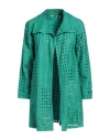 Pearls Woman Overcoat & Trench Coat Emerald Green Size 8 Leather In Green