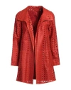 Pearls Woman Overcoat & Trench Coat Red Size 14 Leather