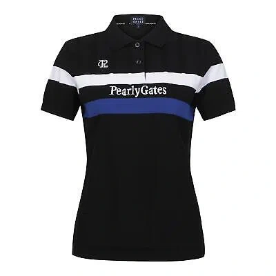 Pre-owned Pearly Gates Golf Color Line Logo Intasha Collar Short Sleeve Knit Black In Multicolor