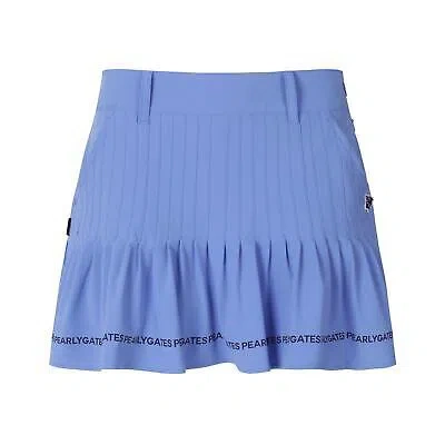 Pre-owned Pearly Gates Golf Womens Smile Hemline Lettering Pleated Culotte Skirt Blue In Multicolor