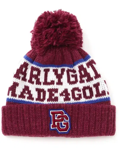 Pearly Gates Pompom-detail Intarsia-knit Beanie In Red