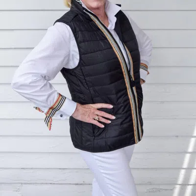 Pearly Vine Maggie May Puffer Vest In Black/khaki Stripe In Multi