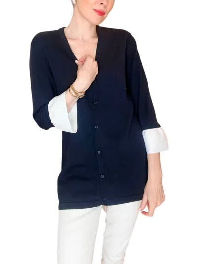 Pearly Vine Wednesday Cardigan In Navy With White In Multi