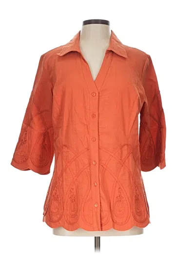 Pre-owned Peck & Peck 3/4 Sleeve Button Down Shirt In Orange
