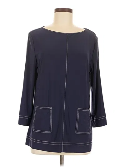 Pre-owned Peck & Peck 3/4 Sleeve Top Blue Boatneck Tops