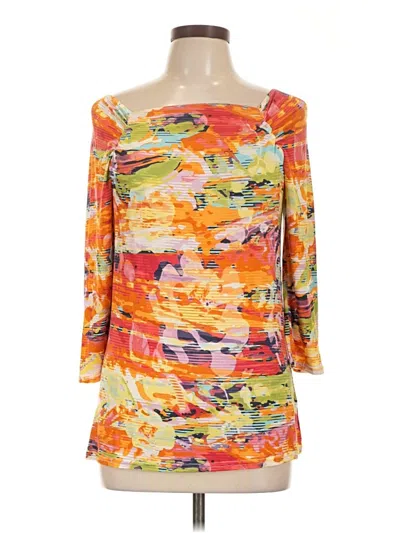 Pre-owned Peck & Peck 3/4 Sleeve Top Orange Off The Shoulder Neckline Tops