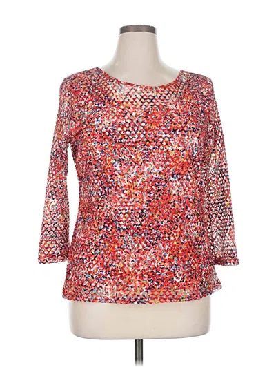 Pre-owned Peck & Peck 3/4 Sleeve Top Orange Square Neckline Tops