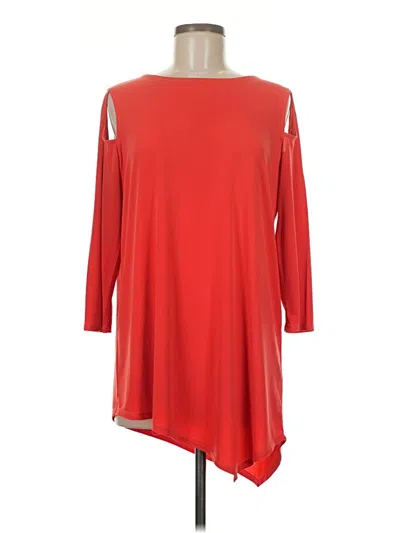 Pre-owned Peck & Peck 3/4 Sleeve Top Red One Shoulder Neckline Tops