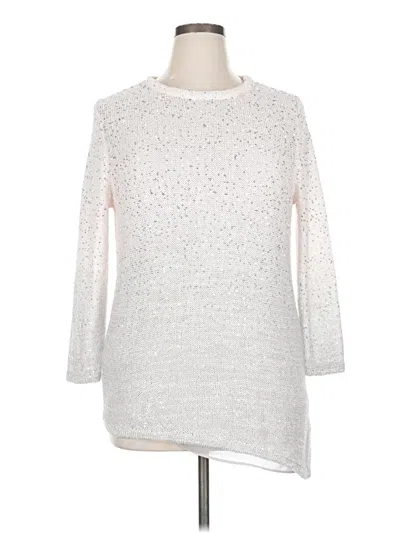 Pre-owned Peck & Peck 3/4 Sleeve Top Silver Crew Neck Tops