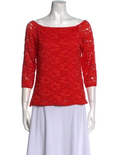 Pre-owned Peck & Peck Lace Pattern Bateau Neckline Blouse In Orange