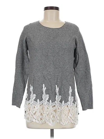 Pre-owned Peck & Peck Long Sleeve Top Gray Crew Neck Tops
