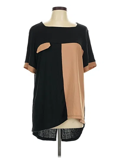 Pre-owned Peck & Peck Short Sleeve Top Black Color Block Pattern Square Neckline Tops