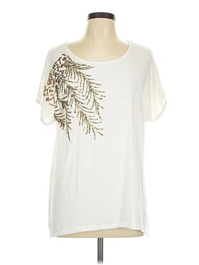 Pre-owned Peck & Peck Short Sleeve Top Ivory One Shoulder Neckline Tops In White