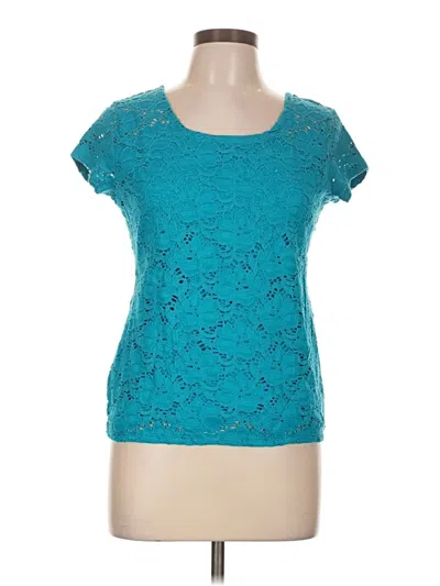 Pre-owned Peck & Peck Short Sleeve Top Teal Scoop Neck Tops