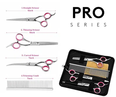 Pedora Pet Dog Grooming Scissors Stainless Straight Curved Thinning Shears Trimmer Kits In Silver