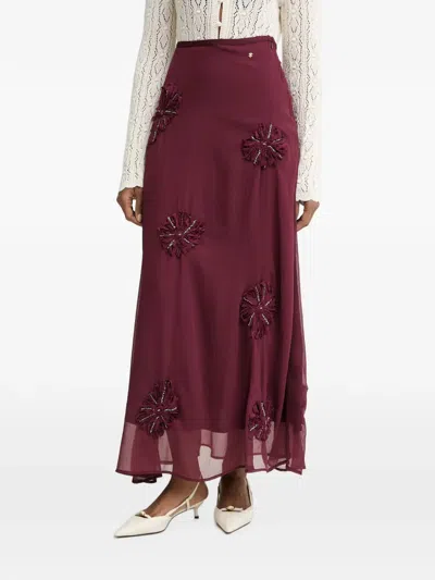 Pedro Del Hierro Beaded Floral-appliqué Maxi Skirt In Red