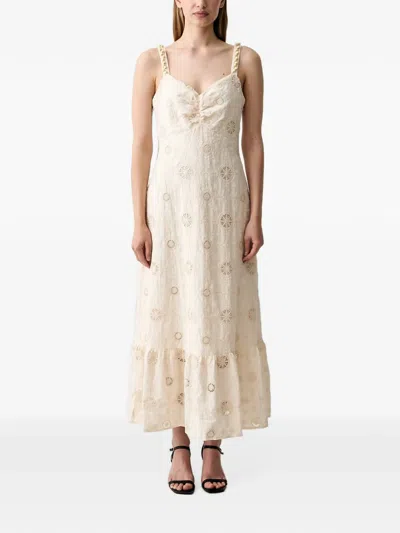 Pedro Del Hierro Beaded-strap Embroidered Maxi Dress In Neutral