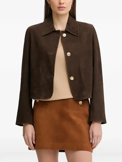 Pedro Del Hierro Buttoned Suede Jacket In Brown