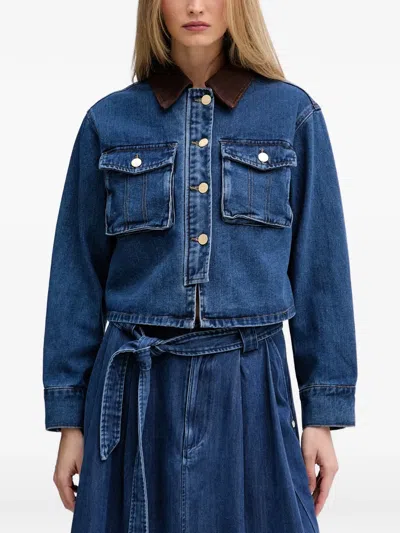 Pedro Del Hierro Contrast-collar Denim Jacket In Blue