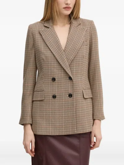 Pedro Del Hierro Houndstooth Double-breasted Jacket In Brown
