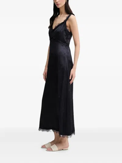 Pedro Del Hierro Lace-trimmed Satin Dress In Black