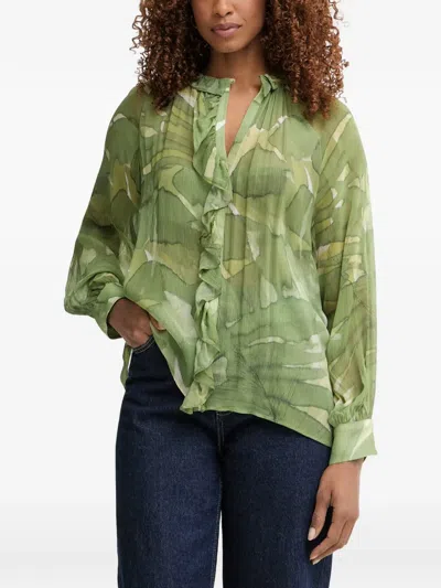 Pedro Del Hierro Leaf-print Ruffled Blouse In Green
