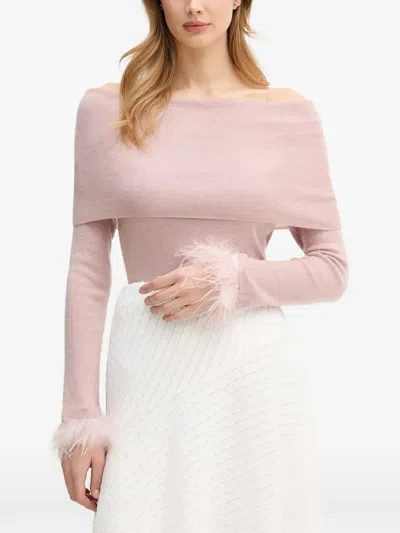 Pedro Del Hierro Off-shoulder Feather-cuff Sweater In Animal Print