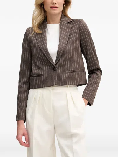Pedro Del Hierro Pinstripe-pattern Cropped Blazer In Brown