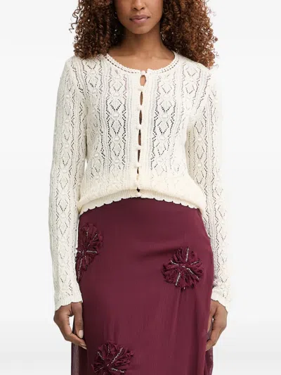 Pedro Del Hierro Pointelle-knit Bobble-detail Cardigan In White